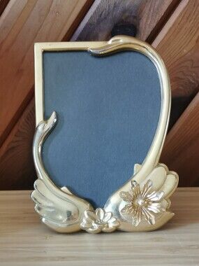 Vintage Brass Swan Photo Frame Art Nouveau Style Ornate Floral Picture Frame